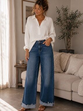 Rise Brand - High-Rise Wide Leg Jeans - Dark Blue - Size 9/29 - inseam 26”